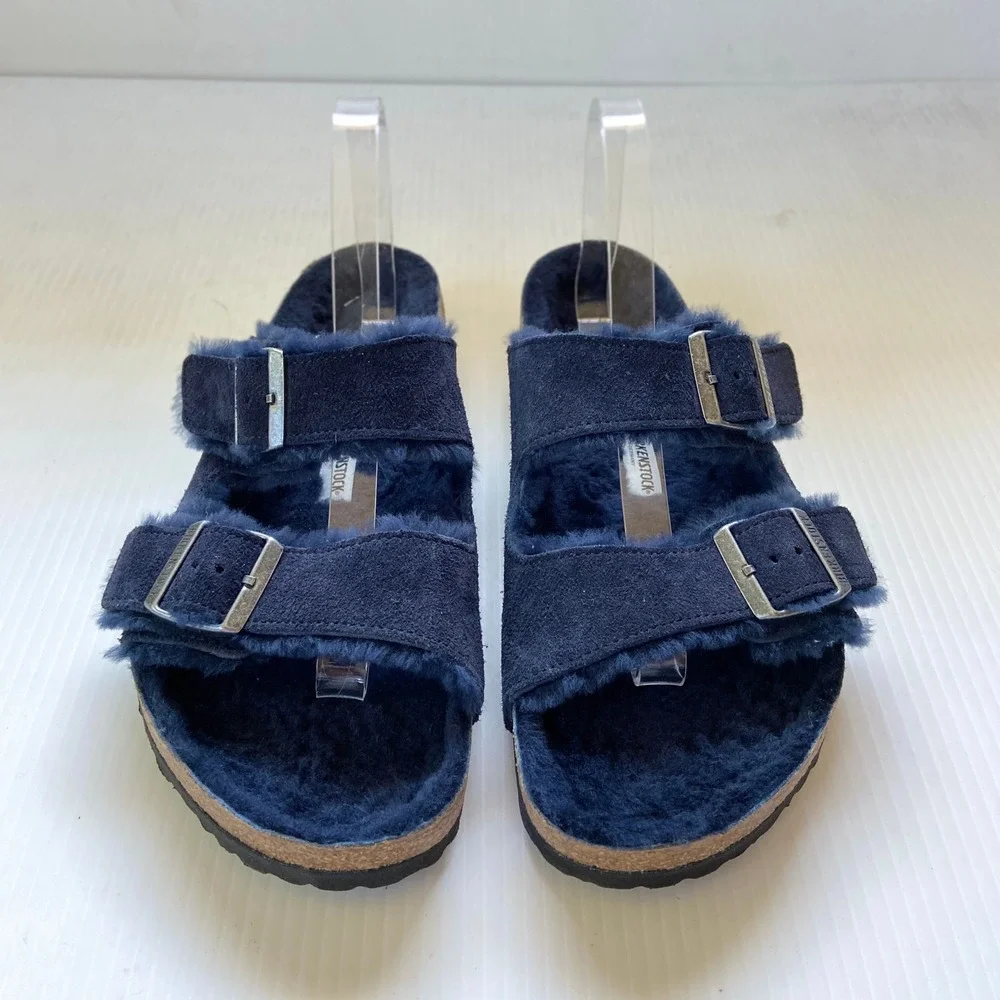Birkenstock Arizona Shearling Sandals Blue Suede EU 43 US Mens 10 Womens 12 Norm